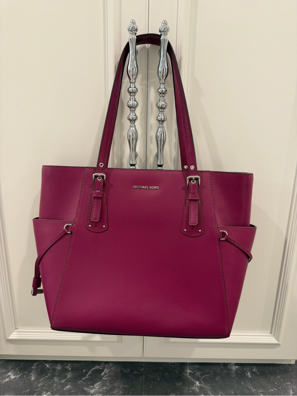 Michael Kors Fuchsia Saffiano Leather Shoulder Tote